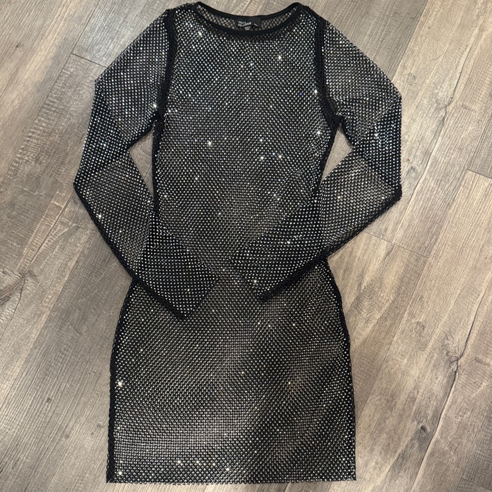 Elegant Black Mesh bedazzled Dress